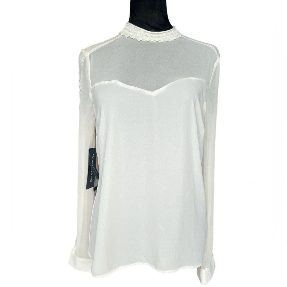 Marciano Abela Women’s XS Sheer Long Sleeve Vanilla Blouse Top NEW